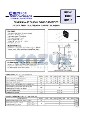 BR305 datasheet - SINGLE-PHASE SILICON BRIDGE RECTIFIER