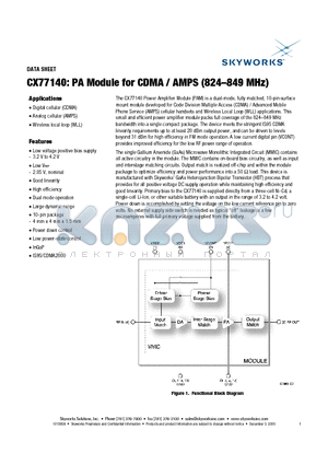 CX77140 datasheet - PA Module for CDMA / AMPS (824-849 MHz)