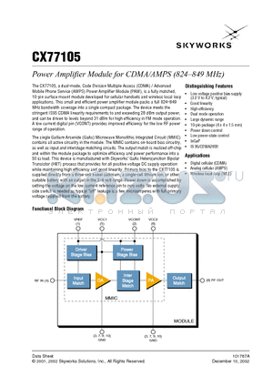 CX77105 datasheet - Power Amplifier Module for CDMA/AMPS (824-849 MHz)