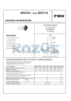 BR305 datasheet - SINGLE PHASE 3.0 AMP BRIDGE RECTIFIERS