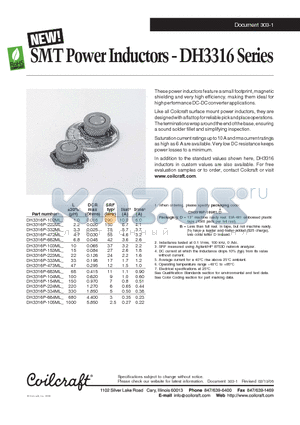 DH3316P-105ML datasheet - SMT Power Inductors