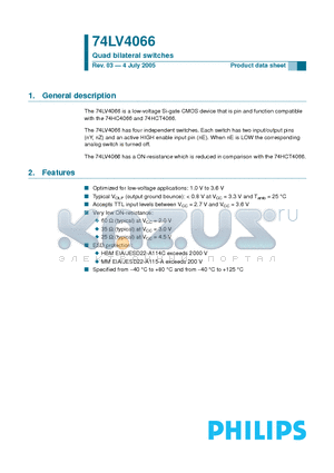 74LV4066_2005 datasheet - Quad bilateral swiches