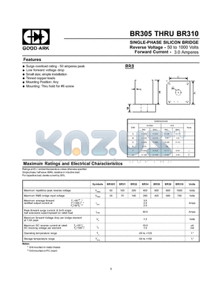 BR34 datasheet - SINGLE-PHASE SILICON BRIDGE