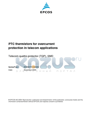 B59450T1120A062 datasheet - PTC thermistors for overcurrent protection in telecom applications