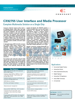 CX92755 datasheet - User Interface and Media Processor