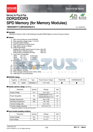 BR34E02FVT-3 datasheet - Memory for Plug & Play DDR2/DDR3 SPD Memory (for Memory Modules)