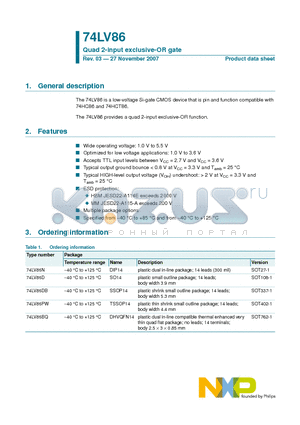 74LV86N datasheet - Quad 2-input exclusive-OR gate