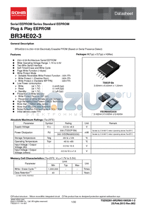 BR34E02FVT-3E2 datasheet - Serial EEPROM Series Standard EEPROM Plug & Play EEPROM