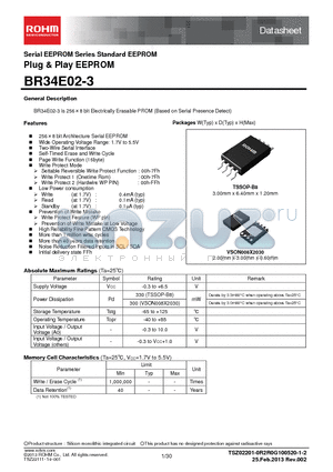 BR34E02FVT-3TR datasheet - Serial EEPROM Series Standard EEPROM Plug & Play EEPROM