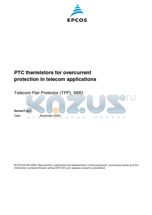 B59525T1120A062 datasheet - PTC thermistors for overcurrent protection in telecom applications