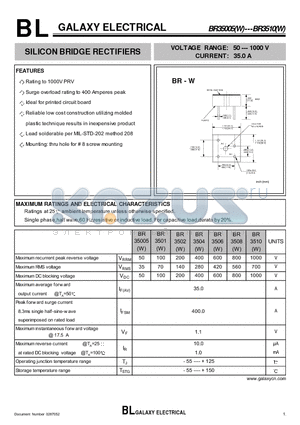 BR35005W datasheet - SILICON BRIDGE RECTIFIERS