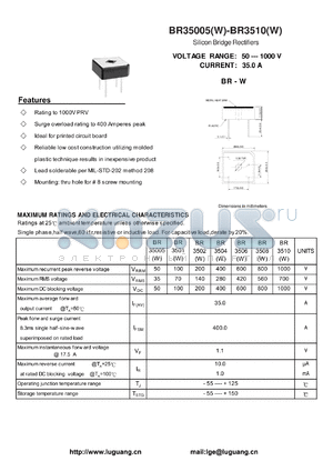 BR35005W datasheet - Silicon Bridge Rectifiers