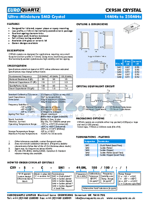 CX9SM datasheet - Designed for infrared, vapour phase or epoxy mounting
