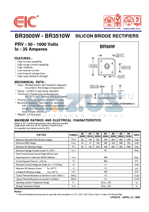 BR3500W datasheet - SILICON BRIDGE RECTIFIERS