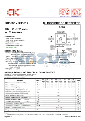 BR3501 datasheet - SILICON BRIDGE RECTIFIERS