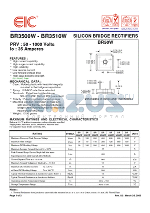 BR3501W datasheet - SILICON BRIDGE RECTIFIERS