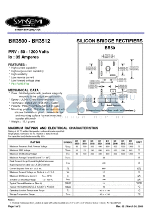 BR3504 datasheet - SILICON BRIDGE RECTIFIERS