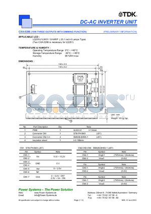 CXA-0286 datasheet - DC-AC INVERTER UNIT 15W THREE OUTPUTS WITH DIMMING FUNCTION