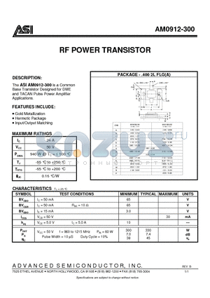 AM0912-300 datasheet - RF POWER TRANSISTOR