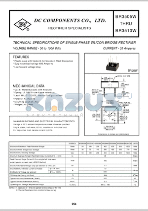 BR3505W datasheet - TECHNICAL SPECIFICATIONS OF SINGLE-PHASE SILICON BRIDGE RECTIFIER