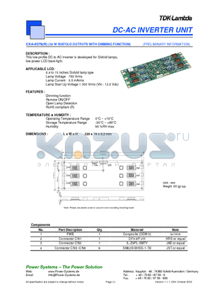 CXA-0379 datasheet - DC-AC INVERTER UNIT 30 W SIXFOLD OUTPUTS WITH DIMMING FUNCTION