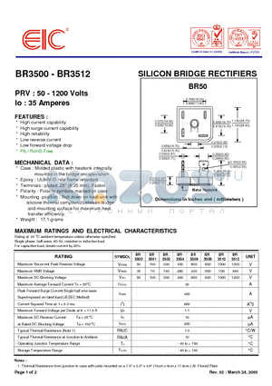 BR3506 datasheet - SILICON BRIDGE RECTIFIERS