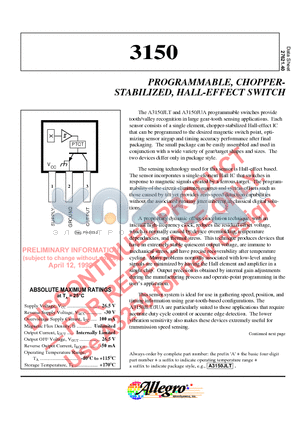 A3150JUA datasheet - PROGRAMMABLE, CHOPPERSTABILIZED, HALL-EFFECT SWITCH