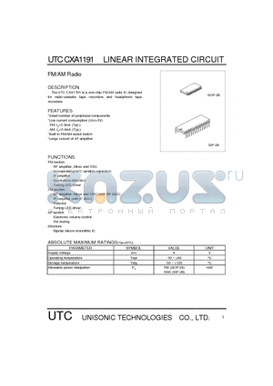 CXA-1191 datasheet - FM/AM Radio (for radio-cassette tape recorders and headphone tape recorders.)