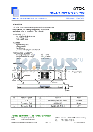 CXA-L0512-NJL datasheet - DC-AC INVERTER UNIT 3.0W SINGLE OUTPUT