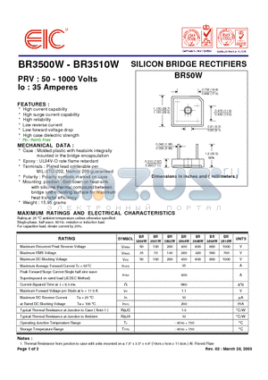 BR3508W datasheet - SILICON BRIDGE RECTIFIERS