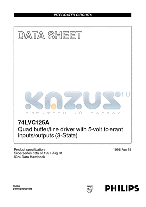74LVC125A datasheet - Quad buffer/line driver with 5-volt tolerant inputs/outputs 3-State