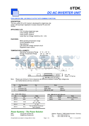 CXA-L0612A-VML datasheet - DC-AC INVERTER UNIT 5W SINGLE OUTPUT WITH DIMMING FUNCTION