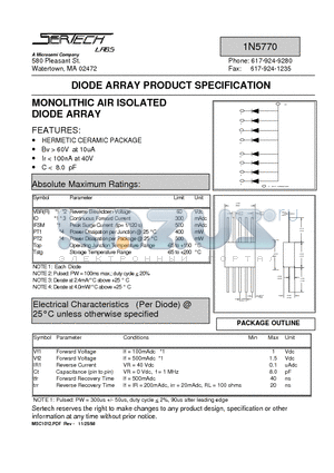 1N5770 datasheet - MONOLITHIC AIR ISOLATED DIODE ARRAY
