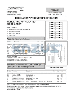 1N5772 datasheet - MONOLITHIC AIR ISOLATED DIODE ARRAY