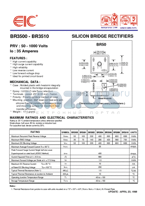 BR3510 datasheet - SILICON BRIDGE RECTIFIERS