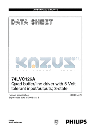 74LVC126A datasheet - Quad buffer/line driver with 5 Volt tolerant input/outputs; 3-state