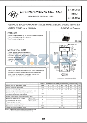 BR351W datasheet - TECHNICAL SPECIFICATIONS OF SINGLE-PHASE SILICON BRIDGE RECTIFIER