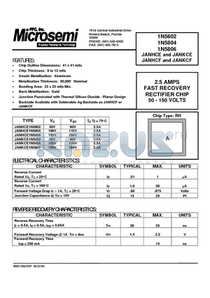 1N5802-1 datasheet - 2.5 AMPS FAST RECOVERY RECTIFIER CHIP 50 - 150 VOLTS