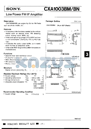 CXA1003 datasheet - LOW POWER FM IF AMPLIFIER