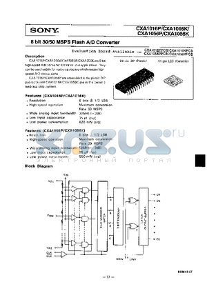 CXA1016K datasheet - 8-BIT 30/50 MSPS FLASH A/D CONVERTER