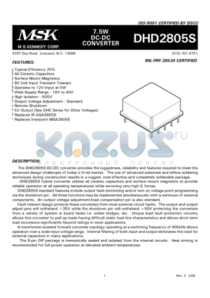 DHD2805SH datasheet - 7.5W DC-DC CONVERTER