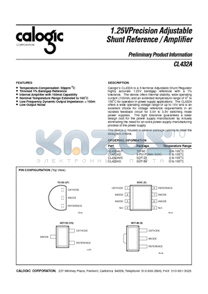 CL432ALP datasheet - 1.25VPrecision Adjustable Shunt Reference / Amplifier