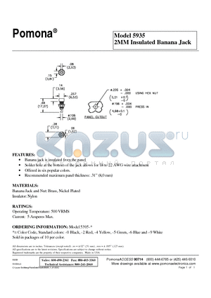 5395-0 datasheet - 2MM Insulated Banana Jack