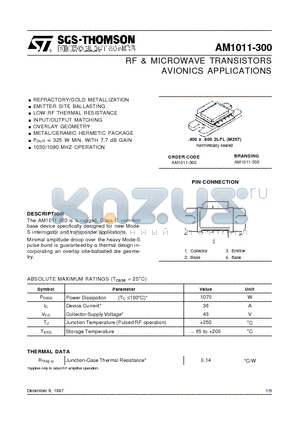 AM1011-300 datasheet - RF & MICROWAVE TRANSISTORS AVIONICS APPLICATIONS