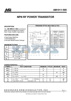 AM1011-500 datasheet - NPN RF POWER TRANSISTOR