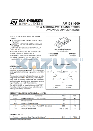 AM1011-500 datasheet - RF & MICROWAVE TRANSISTORS AVIONICS APPLICATIONS