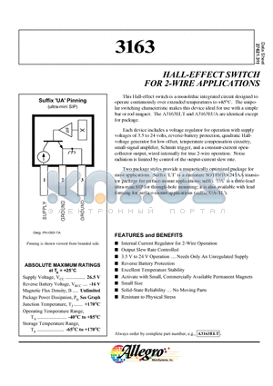 A3163 datasheet - HALL-EFFECT SWITCH FOR 2-WIRE APPLICATIONS
