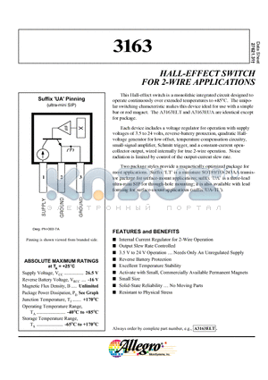 A3163ELT datasheet - HALL-EFFECT SWITCH FOR 2-WIRE APPLICATIONS