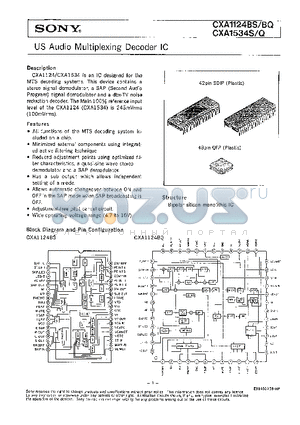 CXA1124BS datasheet - US AUDIO MULTIPLEXING DECODER IC