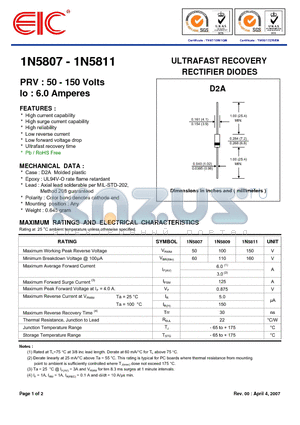 1N5807 datasheet - ULTRAFAST RECOVERY RECTIFIER DIODES